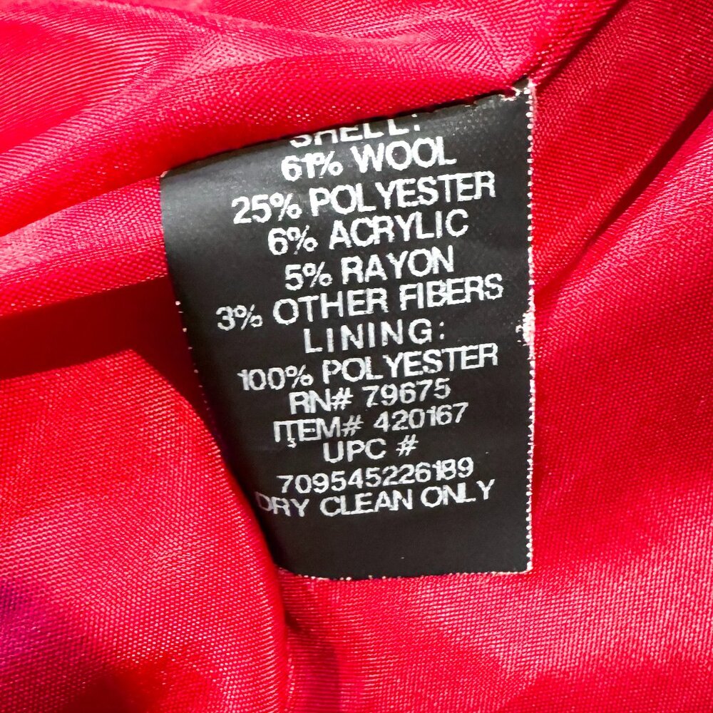 London Fog Wool Blend Pea Coat Red Hooded Zip Closure Women's Size Small - Picture 5 of 5